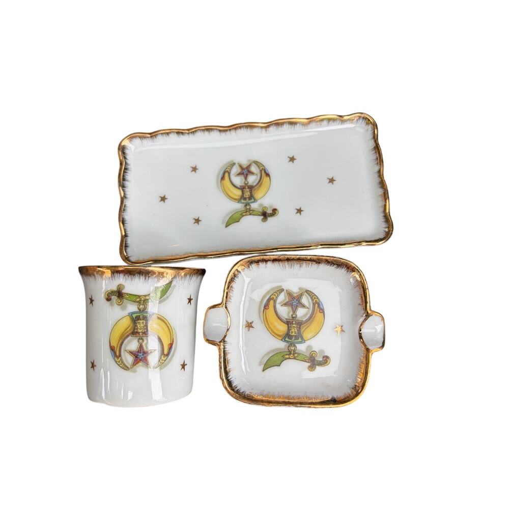 Vintage Masonic Freemason Shriner Ash Tray Set NEW OLD STOCK-6 pieces